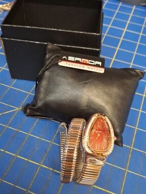 Rose Gold Silver Wrap Red Face Watch New In Box